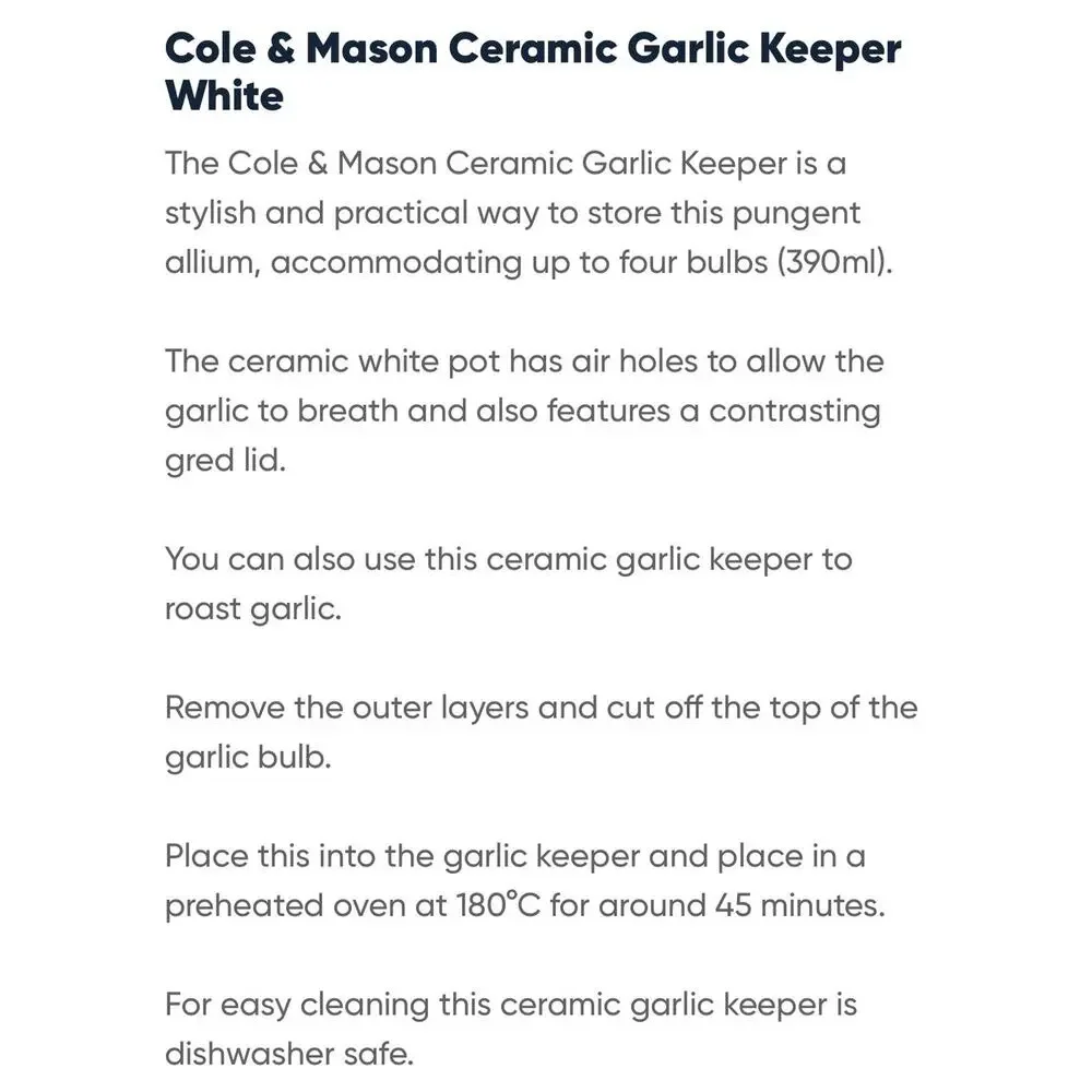 Cole & Mason Ceramic Garlic Keeper Storage Container White and Gray